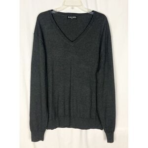 KALLSPIN Cashmere Wool Other‎ Fiber Blend XL Gray V-Neck Men's Pullover Sweater